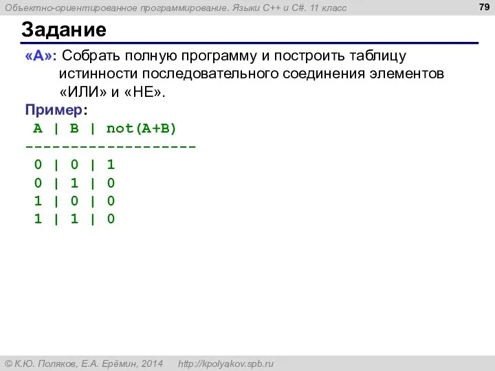 Задание «A»: Собрать полную программу и построить таблицу истинности последовательного соединения элементов