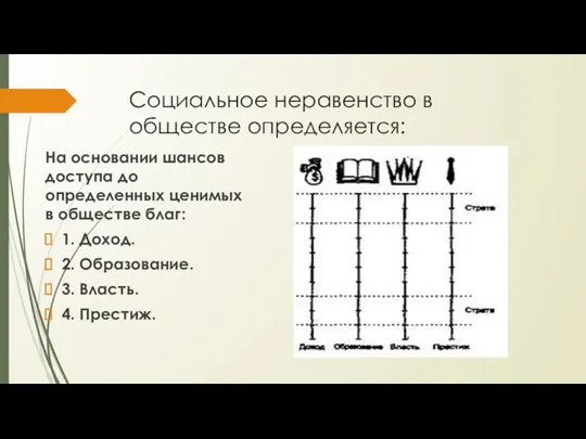 Социальное неравенство в обществе определяется: На основании шансов доступа до определенных ценимых