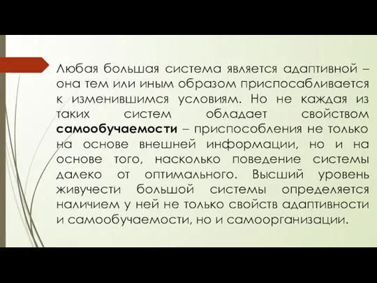 Любая большая система является адаптивной – она тем или иным образом приспосабливается