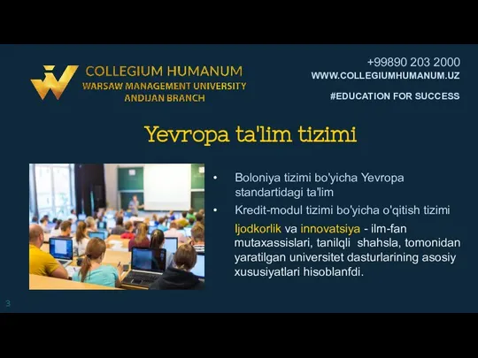 Yevropa ta'lim tizimi Boloniya tizimi bo'yicha Yevropa standartidagi ta'lim Kredit-modul tizimi bo'yicha