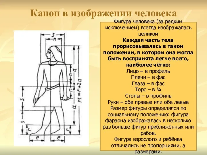 Канон в изображении человека Фигура человека (за редким исключением) всегда изображалась целиком