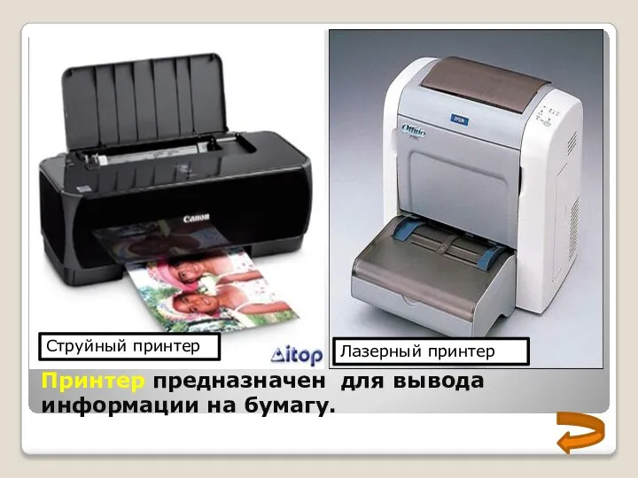 Принтер предназначен для вывода информации на бумагу. Струйный принтер Лазерный принтер