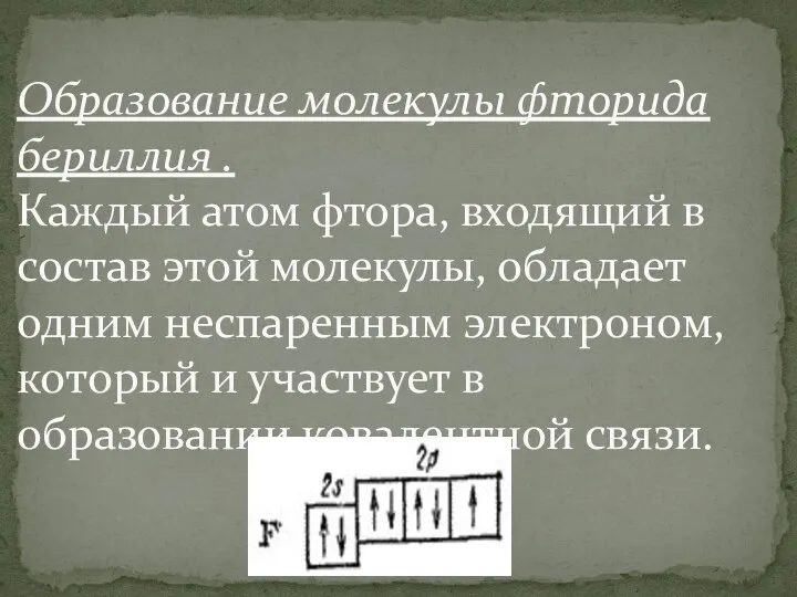 Образование молекулы фторида бериллия . Каждый атом фтора, входящий в состав этой