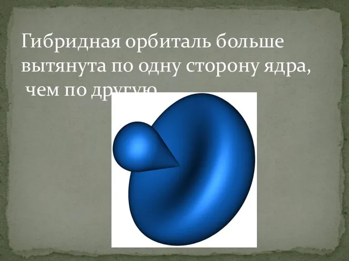 Гибридная орбиталь больше вытянута по одну сторону ядра, чем по другую.