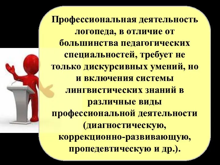 Профессиональная деятельность логопеда, в отличие от большинства педагогических специальностей, требует не только