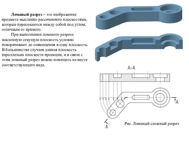 Ломаный разрез – это изображение предмета мысленно рассеченного плоскостями, которые пересекаются между