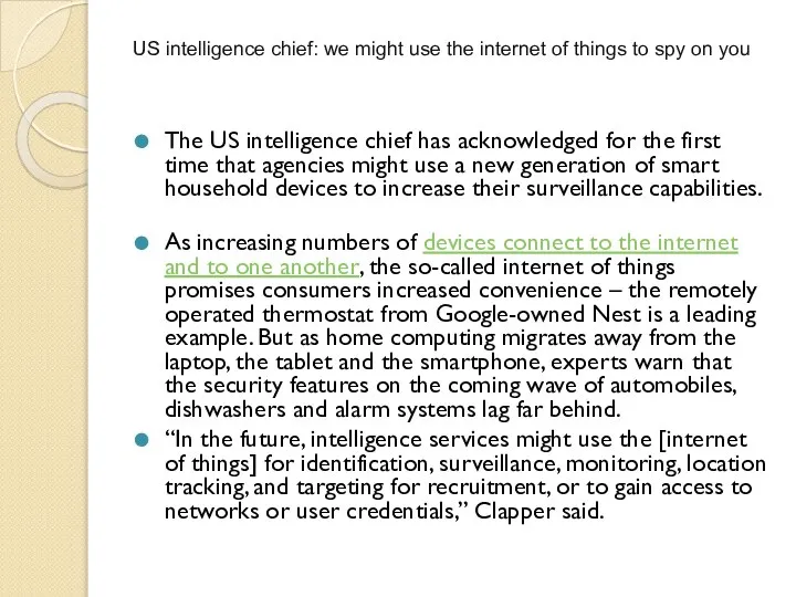 US intelligence chief: we might use the internet of things to spy