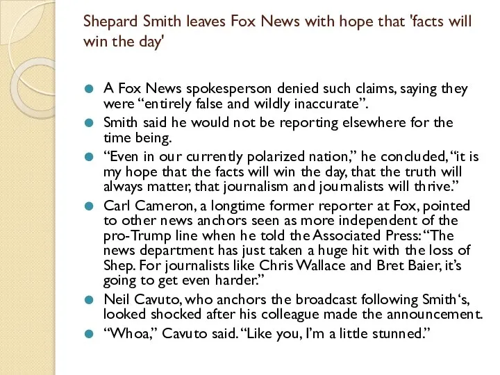 Shepard Smith leaves Fox News with hope that 'facts will win the