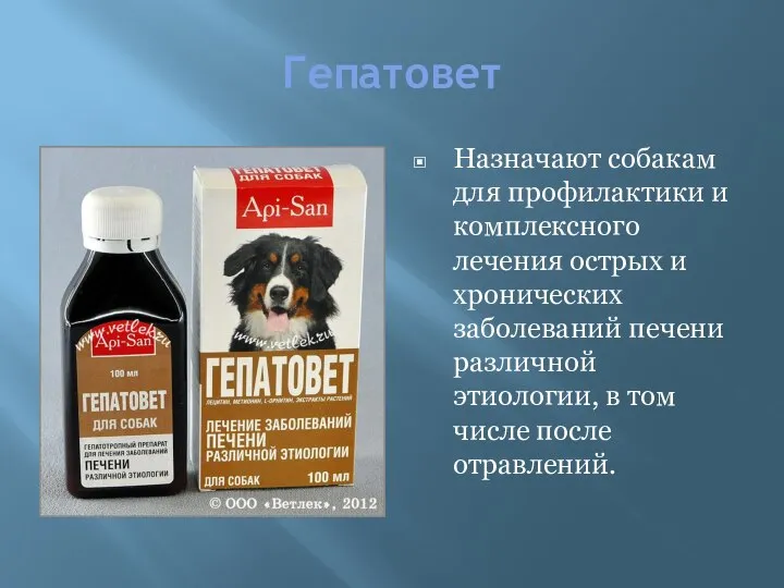 Гепатовет Назначают собакам для профилактики и комплексного лечения острых и хронических заболеваний