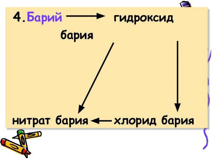 4.Барий гидроксид бария нитрат бария хлорид бария