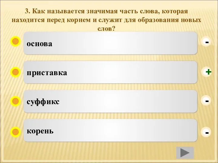 3. Как называется значимая часть слова, которая находится перед корнем и служит