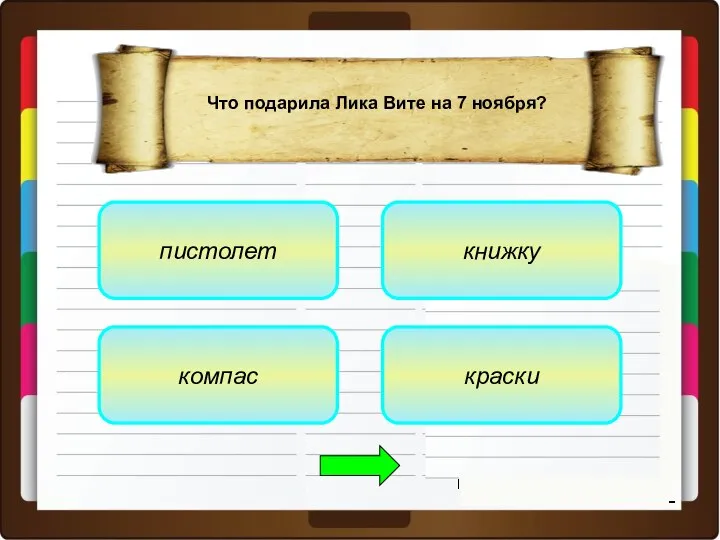 пистолет компас краски книжку Что подарила Лика Вите на 7 ноября?