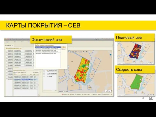 КАРТЫ ПОКРЫТИЯ – СЕВ Фактический сев Плановый сев Скорость сева