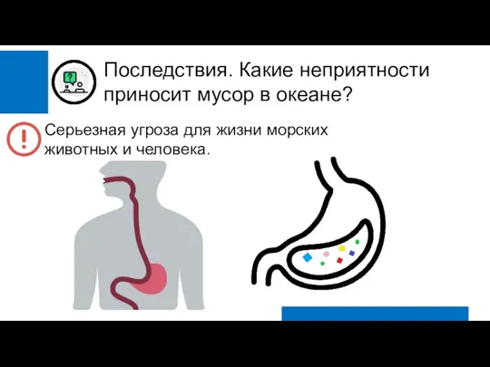 Последствия. Какие неприятности приносит мусор в океане? Серьезная угроза для жизни морских животных и человека.