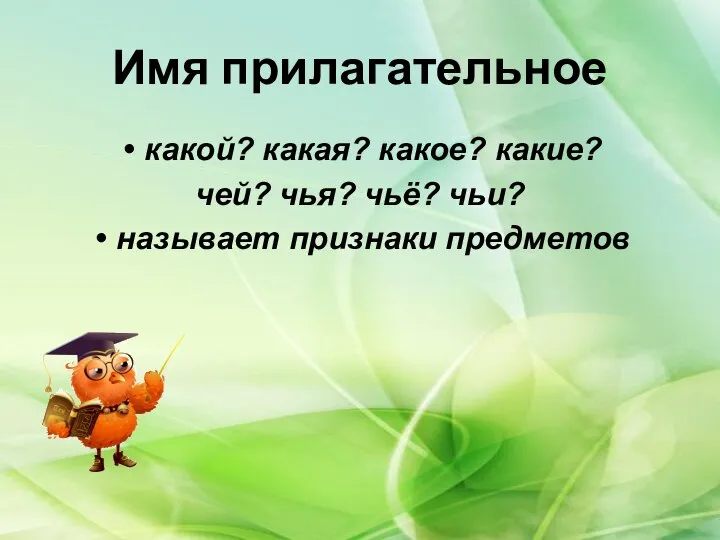 Имя прилагательное какой? какая? какое? какие? чей? чья? чьё? чьи? называет признаки предметов