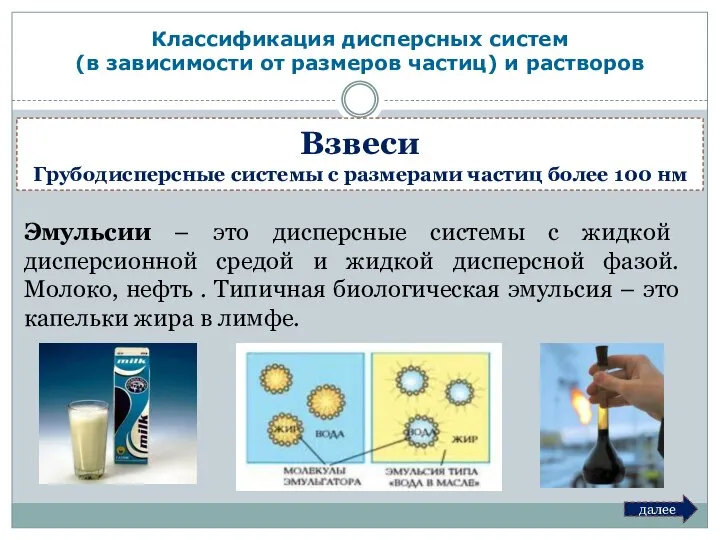 Эмульсии – это дисперсные системы с жидкой дисперсионной средой и жидкой дисперсной