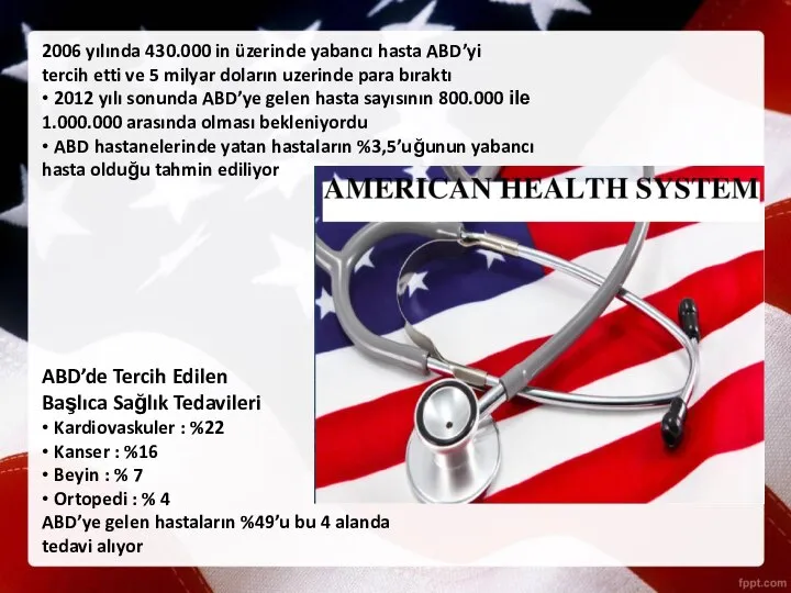 2006 yılında 430.000 in üzerinde yabancı hasta ABD’yi tercih etti ve 5