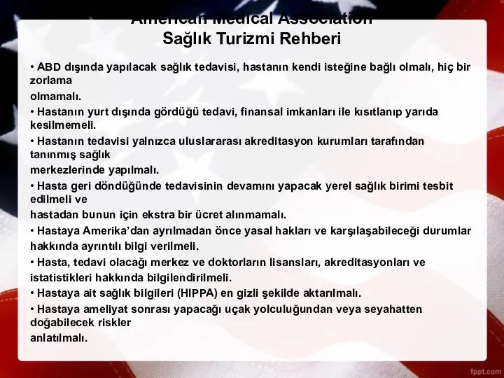 American Medical Association Sağlık Turizmi Rehberi • ABD dışında yapılacak sağlık tedavisi,