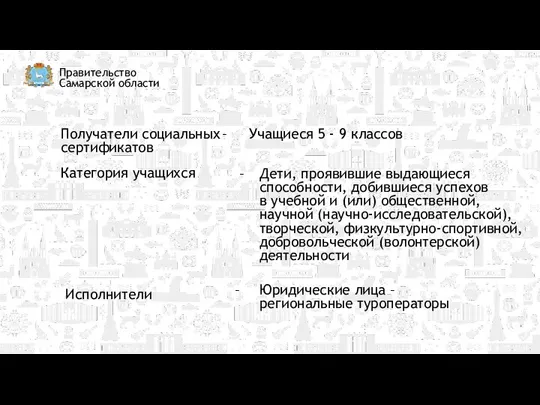 Правительство Самарской области Получатели социальных – Учащиеся 5 - 9 классов сертификатов