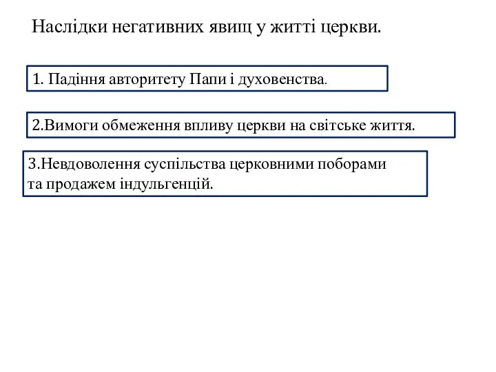 Наслідки негативних явищ у житті церкви. 1. Падіння авторитету Папи і духовенства.