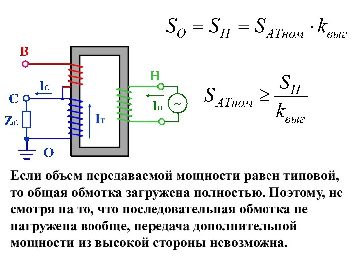 Если объем передаваемой мощности равен типовой, то общая обмотка загружена полностью. Поэтому,