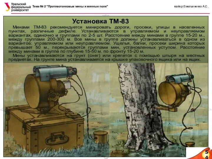 54 Тема № 2 "Противотанковые мины и минные поля" майор Емельяненко А.С.