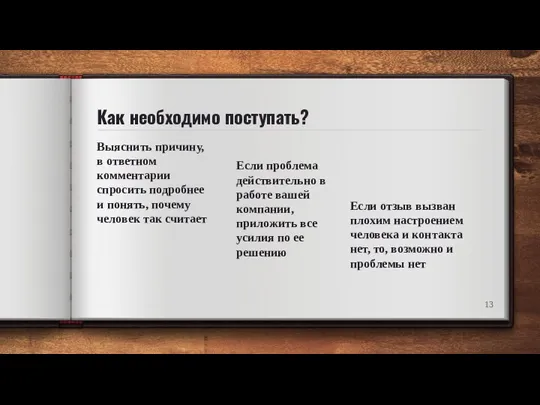 Как необходимо поступать? Выяснить причину, в ответном комментарии спросить подробнее и понять,