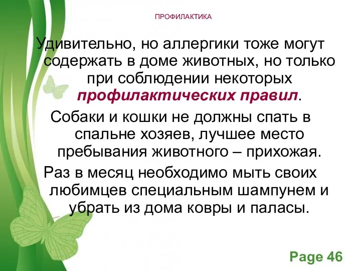 ПРОФИЛАКТИКА Удивительно, но аллергики тоже могут содержать в доме животных, но только