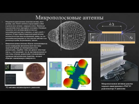 Микрополосковые антенны Микрополосковая антенна (печатная антенна, патч-антенна, англ. Patch-antenna) представляет собой узкополосную