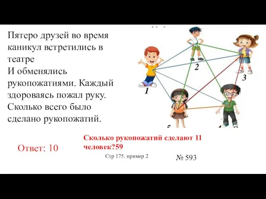 Пятеро друзей во время каникул встретились в театре И обменялись рукопожатиями. Каждый