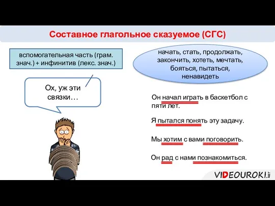 Составное глагольное сказуемое (СГС) Ох, уж эти связки… вспомогательная часть (грам. знач.)