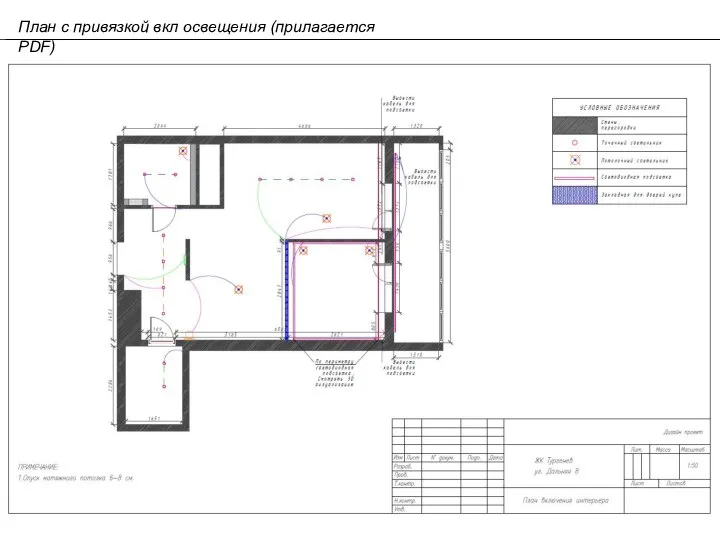 План с привязкой вкл освещения (прилагается PDF)