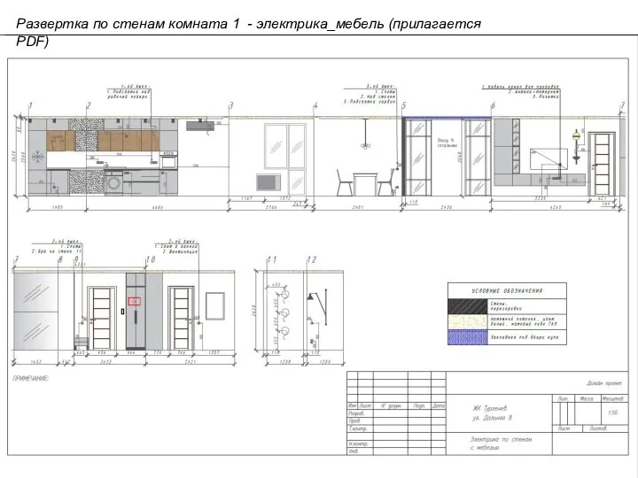 Развертка по стенам комната 1 - электрика_мебель (прилагается PDF)