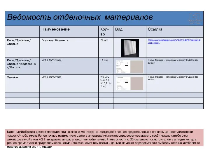 Маленький образец цвета в магазине или на экране монитора не всегда даёт