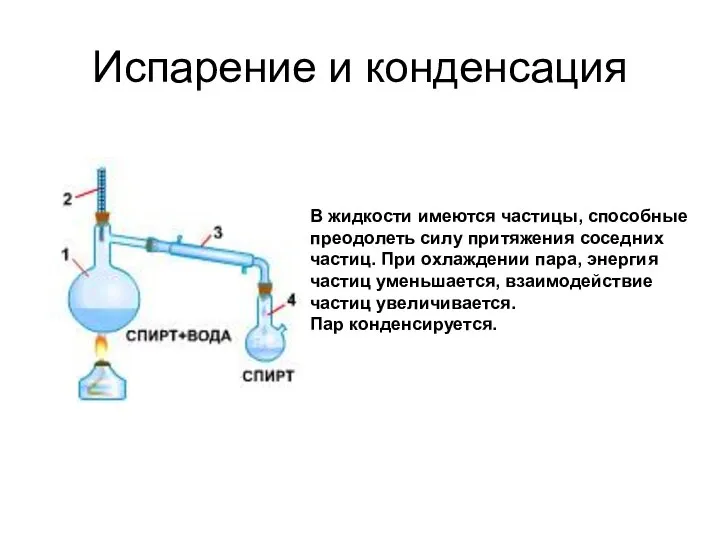 Испарение и конденсация В жидкости имеются частицы, способные преодолеть силу притяжения соседних