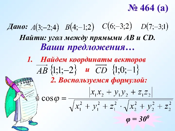 № 464 (а) Дано: Найти: угол между прямыми АВ и CD. Ваши