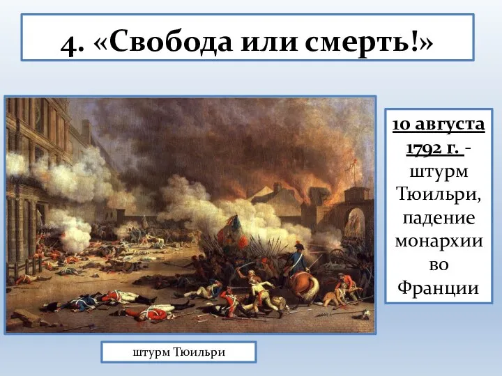 4. «Свобода или смерть!» 10 августа 1792 г. - штурм Тюильри, падение