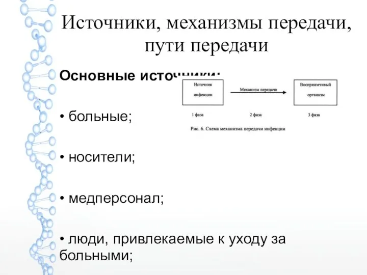 Источники, механизмы передачи, пути передачи Основные источники: • больные; • носители; •