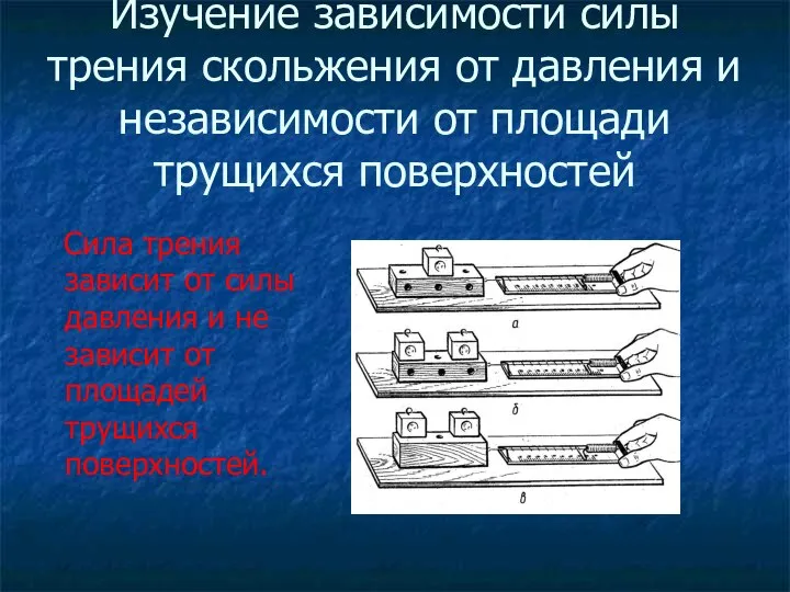 Изучение зависимости силы трения скольжения от давления и независимости от площади трущихся