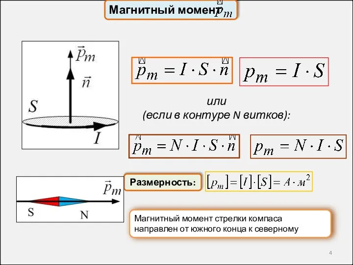 Магнитный момент или (если в контуре N витков): Размерность: Магнитный момент стрелки