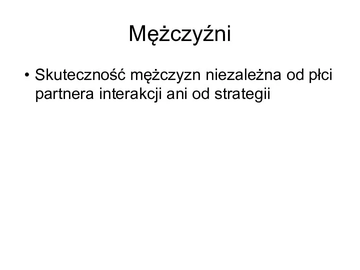 Mężczyźni Skuteczność mężczyzn niezależna od płci partnera interakcji ani od strategii