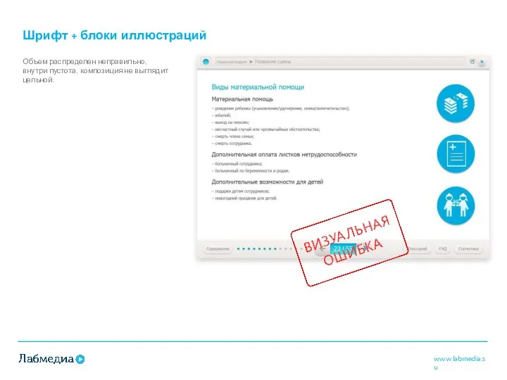 Шрифт + блоки иллюстраций Объем распределен неправильно, внутри пустота, композиция не выглядит цельной.