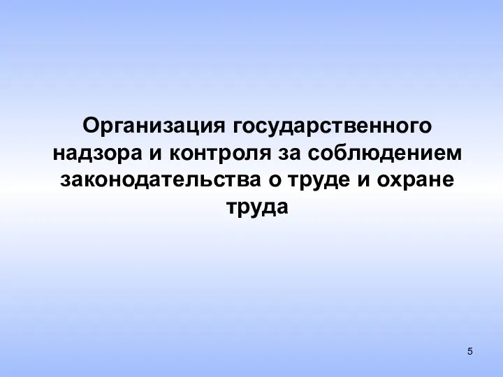 Организация государственного надзора и контроля за соблюдением законодательства о труде и охране труда