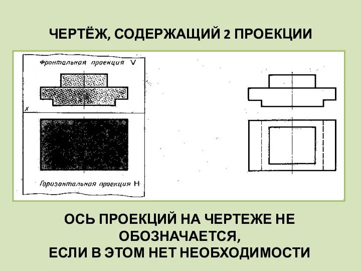 ЧЕРТЁЖ, СОДЕРЖАЩИЙ 2 ПРОЕКЦИИ ОСЬ ПРОЕКЦИЙ НА ЧЕРТЕЖЕ НЕ ОБОЗНАЧАЕТСЯ, ЕСЛИ В ЭТОМ НЕТ НЕОБХОДИМОСТИ