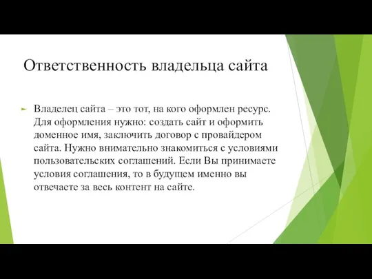 Ответственность владельца сайта Владелец сайта – это тот, на кого оформлен ресурс.