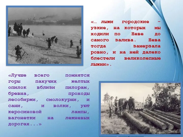 «… лыжи городские - узкие, на которых мы ходили по Неве до