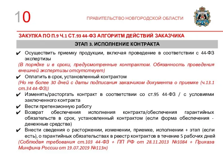 10 ПРАВИТЕЛЬСТВО НОВГОРОДСКОЙ ОБЛАСТИ ЗАКУПКА ПО П.9 Ч.1 СТ.93 44-ФЗ АЛГОРИТМ ДЕЙСТВИЙ