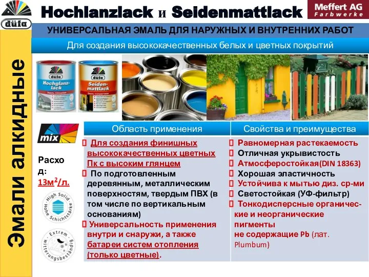 Эмали алкидные Hochlanzlack и Seidenmattlack