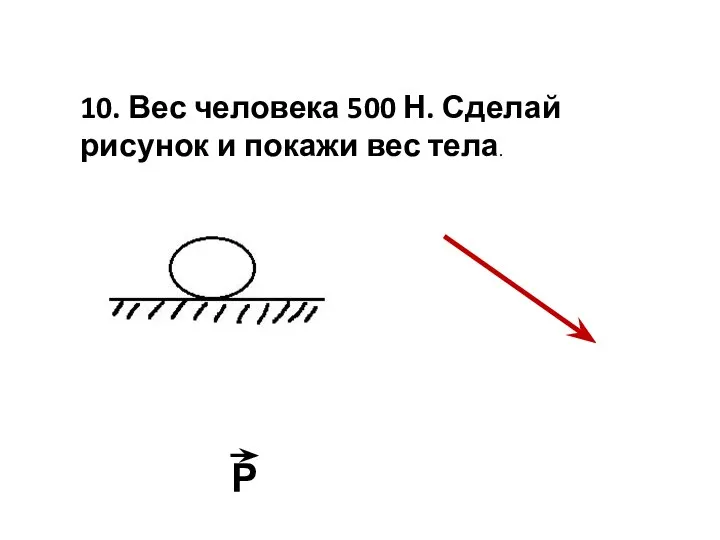 Р 10. Вес человека 500 Н. Сделай рисунок и покажи вес тела.