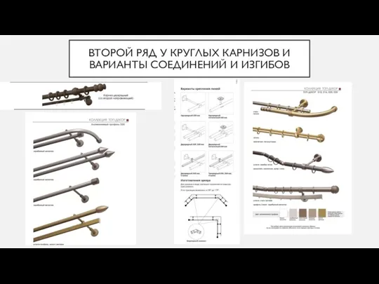 ВТОРОЙ РЯД У КРУГЛЫХ КАРНИЗОВ И ВАРИАНТЫ СОЕДИНЕНИЙ И ИЗГИБОВ